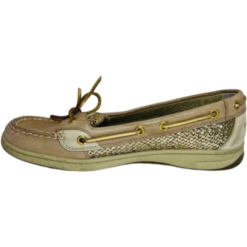 Sperry Metallic Glitter Gold Tan Angelfish TopSider Boat Shoes Loafers sz 8.5 - Picture 2 of 8